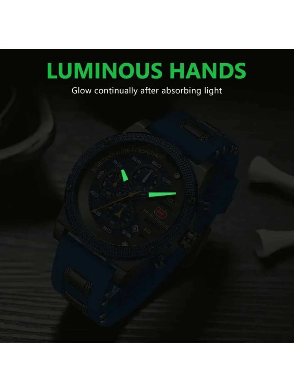Men's Black Blue Chronograph Waterproof Sport Military Analog Quartz Wristwatch